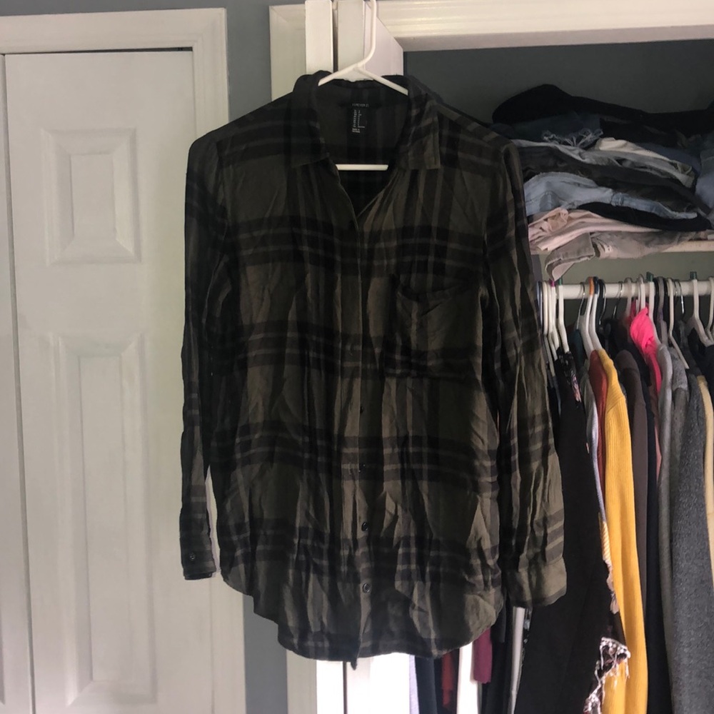 Olive and black gingham flannel